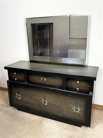 Authentic MCM “The Clayton” Black Dresser with Mirror by Kent Coffee