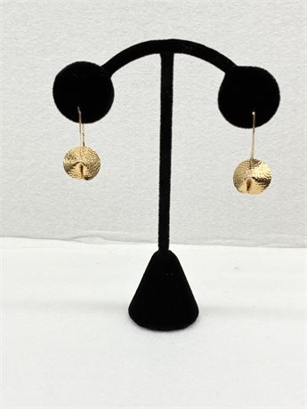 14K - Pair of Textured Gold Drop Earrings