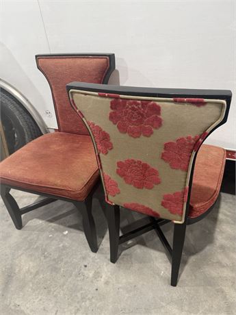 Pair of Modern Upholstered Dining Chairs with Floral Back Detail