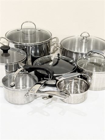 LE CREUSET / CALPHALON / DAVID BURKE~ Assorted Stainless Steel Cookware Pieces