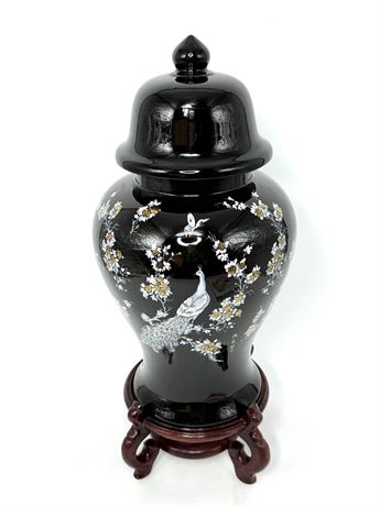 Vintage Black Ginger Jar on Stand