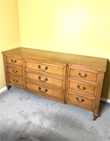 Vintage Solid Wood 9-Drawer Dresser with Ornate Drawer Pulls