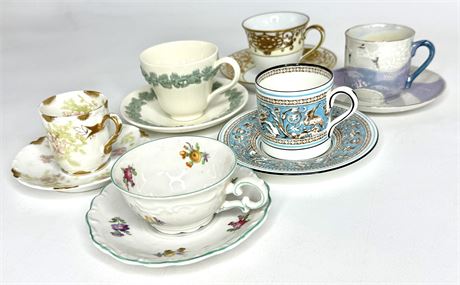 6 Vintage Tea Cups with Saucers - Wedgwood, Haviland, Bavaria, Noritake