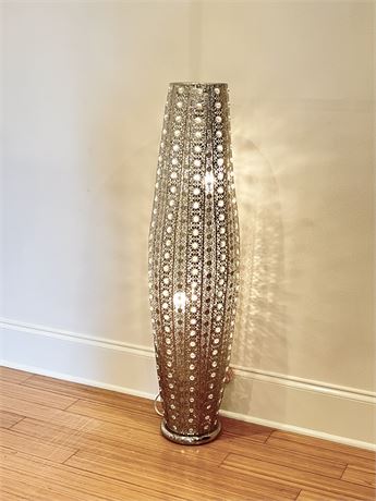 RIVER OF GOODS ~Single Polished Silver Column Floor Lamp With Gemstone's