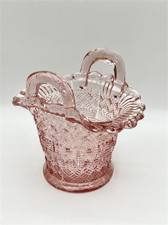Dugan Pink Depression Glass Handle Basket