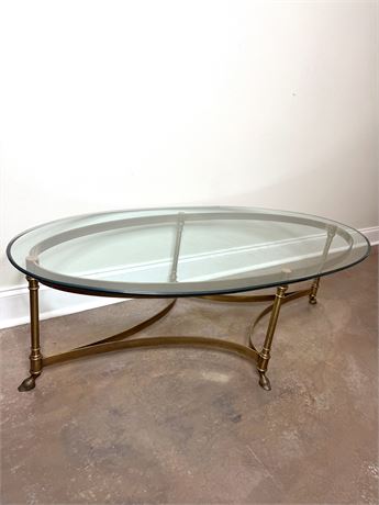 Glass Top Coffee Table with Brass Frame with Hoof Feet