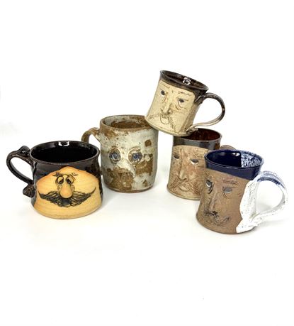 Set of 5 Hand Sculpted Face Mugs