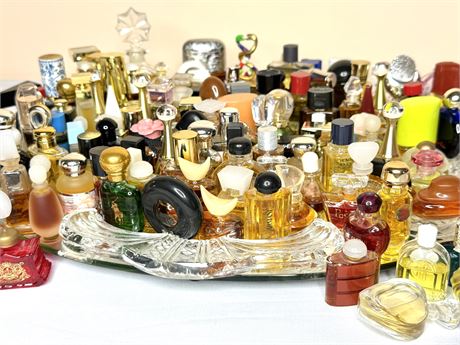 Lot of 146 Mini Perfumes and Mirror Tray