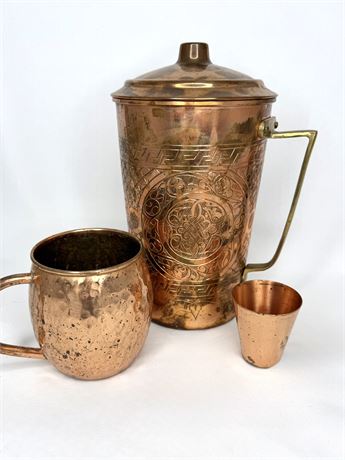 Copper Lot - Pitcher, Mug, and Shot glass