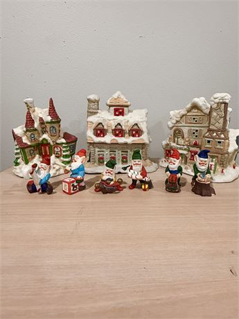 HOLIDAY TIME Collection ~ “North Pole Village” 9 Pc Porcelain Set