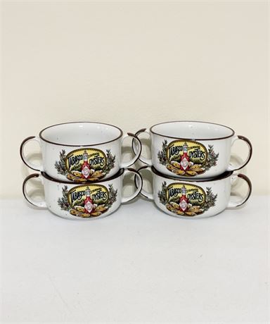 D.H. HOLMES ~ Set of (4) Tabasco Double-Handled Ceramic Gumbo Bowls
