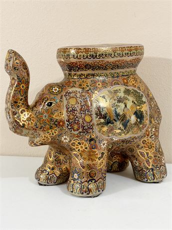 Japanese Satsuma Porcelain Elephant Plant Stand With Floral & Gilt Details