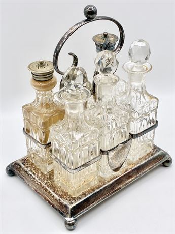 Vtg Silver-Plated Cruet Set