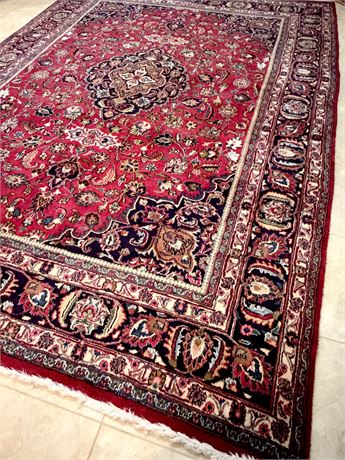 Large Hand Knotted Mashad Wool Area Rug