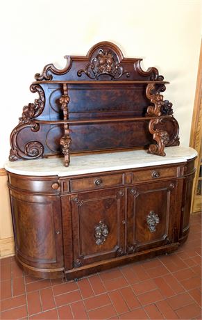 Gorgeous Antique Ornate Victorian Sideboard - Carved Walnut with Marble Top