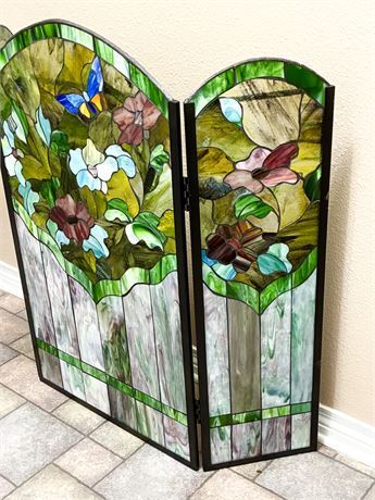 Floral Stained Glass Fireplace Screen