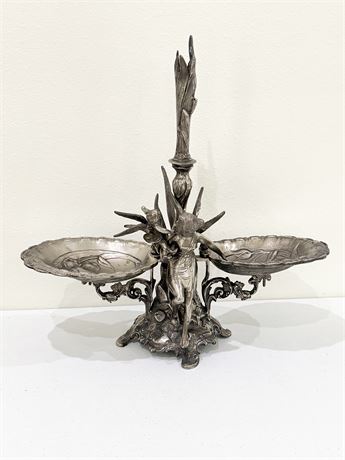 Vtg Art Nouveau Metal Fairy & Cherub Epergne Centerpiece