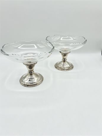 STERLING ~ AMSTON ~ Pair of Vtg Sterling & Glass Compote Bowls