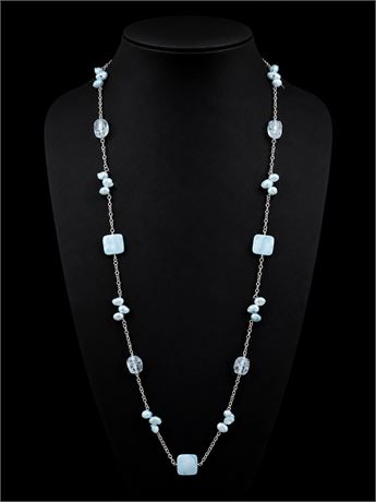 Sterling Silver Station Necklace~Choker Set w/ Freshwater Pearls