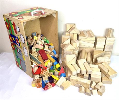 Wooden Blocks Lot with Small Toy Box