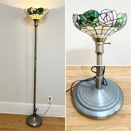 Floral Stained Glass Torchiere Floor Lamp