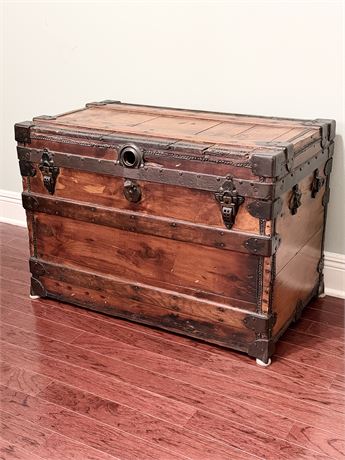 Vtg. Wood & Metal Steamer Trunk