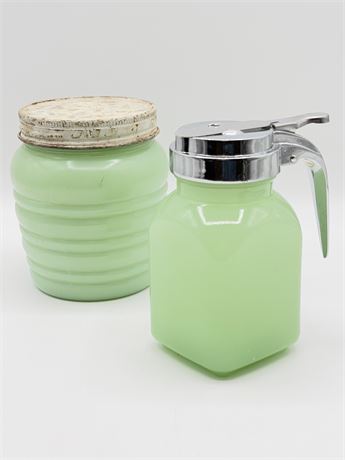 TABLECRAFT / ANCHOR HOCKING ~  Jadeite Glass Collection Of (2)