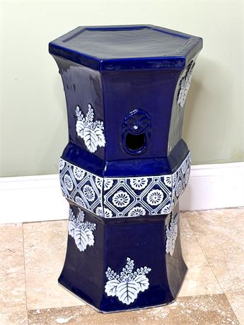 Blue and White Ceramic Garden Stool