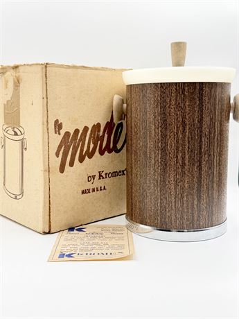 KROMEX ~ MCM Chrome & Faux Wood Grain Tall Ice Bucket With Handles