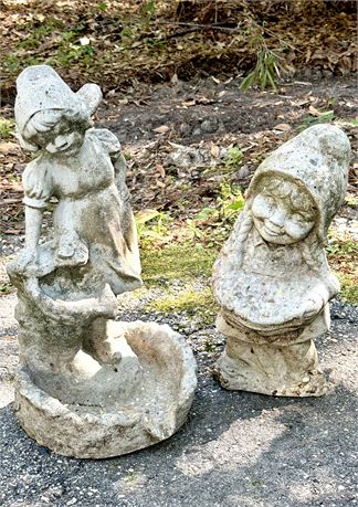 Lot of 2 Cement Girl Yard Statues