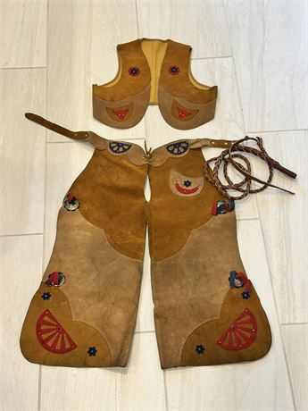 Vtg Little Boys Leather Cowboy Outfit