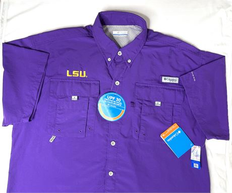 Men’s Purple Columbia PFG Omni-Shade LSU Tigers Short Sleeved Shirt Sz Med.