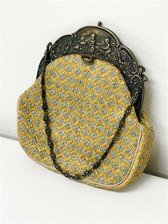 Vtg Martha Klein Gold & Silver Clutch Purse W/ Silver Plate