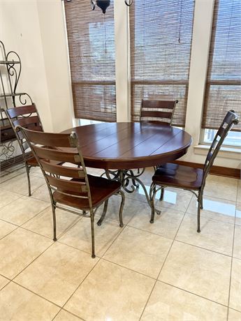 5Pc Wood & Metal Table & Chairs Set