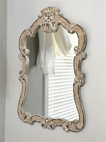 UMA ~ Cream Wood Scroll Distressed Wall Mirror