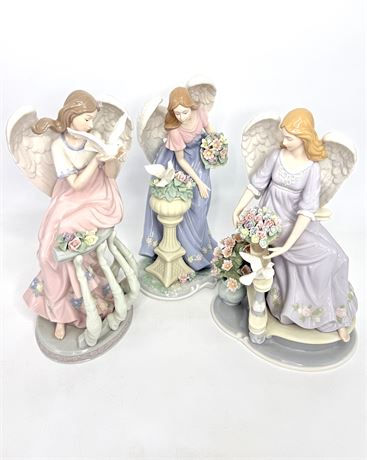 Set of 3 Vintage Porcelain Hand Painted 12" Angel Sculptures