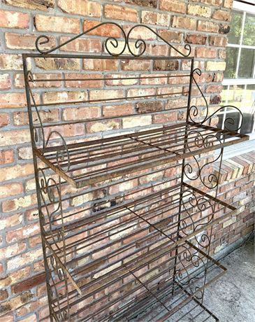 Heavy Wrought Iron Bakers Rack with Patina