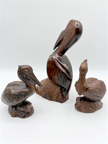Hand Carved Pelicans ~ Set Of (3)