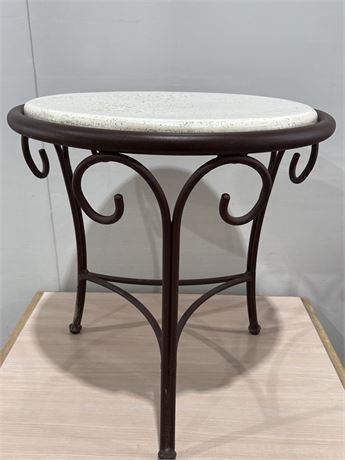 Pair of Speckled Faux Stone Top Side Table w/ Scrolling Metal Work