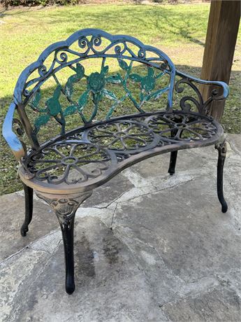 Cast Aluminum Garden Bench With Floral Design
