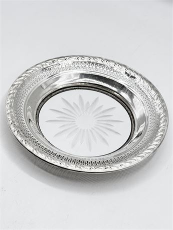 STERLING SILVER ~ AMSTON ~ 6.5” Round Tray With Etched Glass Bottom