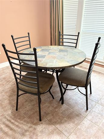 Slate-Top Metal Dining Table Set