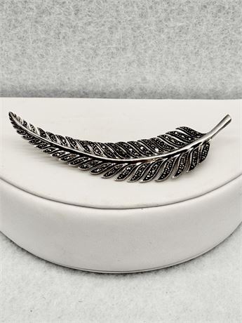 Sterling Silver & Marcasite Feather Brooch