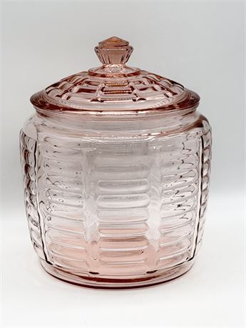Vtg. Pink Depression Glass Cookie / Biscuit Jar