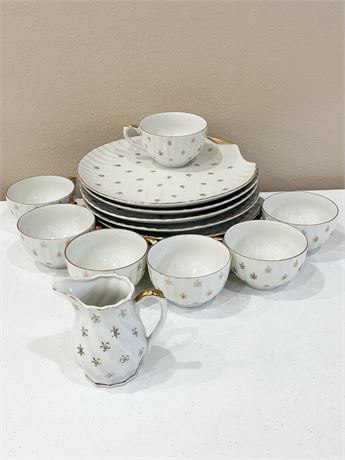 LEFTON ~ Fleur De Lis ~ 15-Pc Snack Plate & Teacup Set