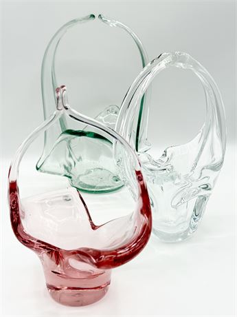 MCM Handblown Art Glass Baskets ~ Set Of (3)