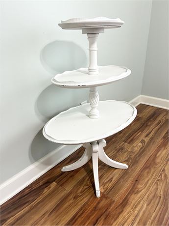 Vtg Painted 3-Tier Pie-Crust Dumbbell Table