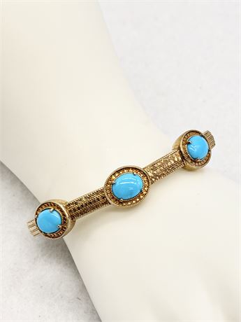 Sterling Silver & Turquoise Hinged Bangle Bracelet