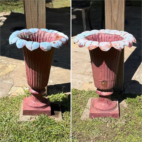 Pair (2) ~ Painted Cast Iron Garden Urn Planters