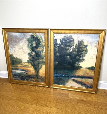 Set of 2 Large Paintings in Gilded Frames by Kirt Brown